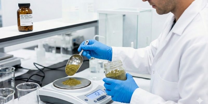 Laboratory testing of green lipped mussel powder for pet joint mobility supplements.