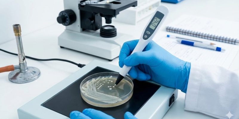 Laboratory CFU testing to guarantee potency of pet probiotic supplements.